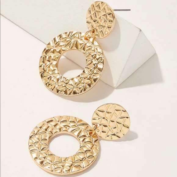 Anthropologie Jewelry - SALE Textured Golden Drop Hoop Statement Earrings